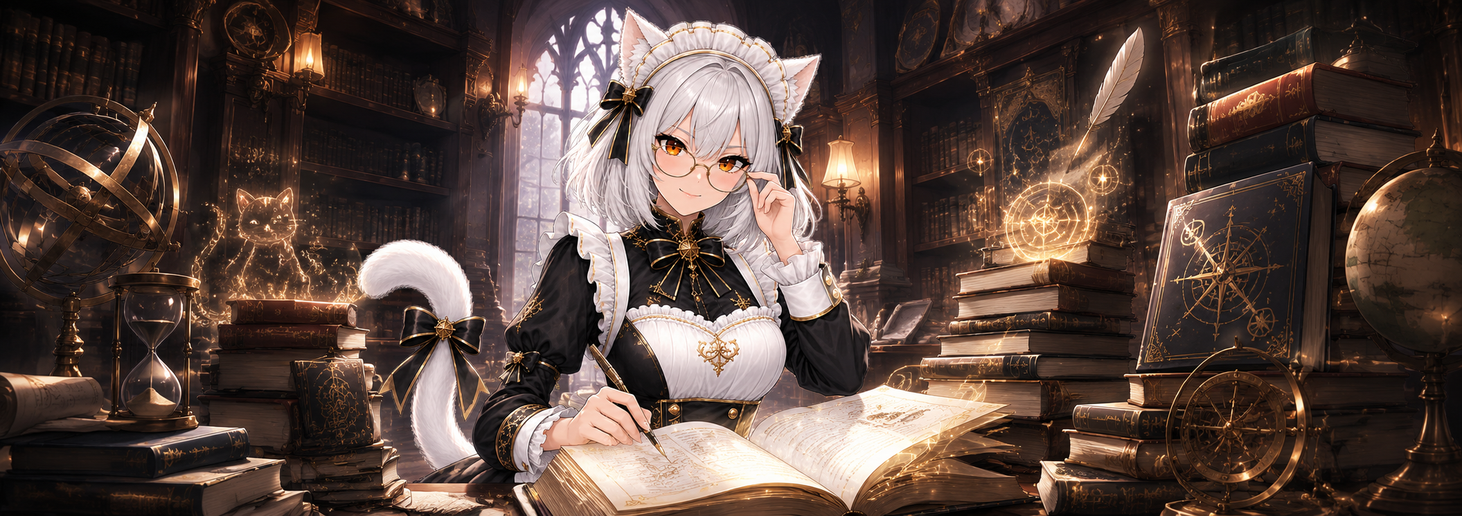 Maid-sama working in the Black Eclipse library